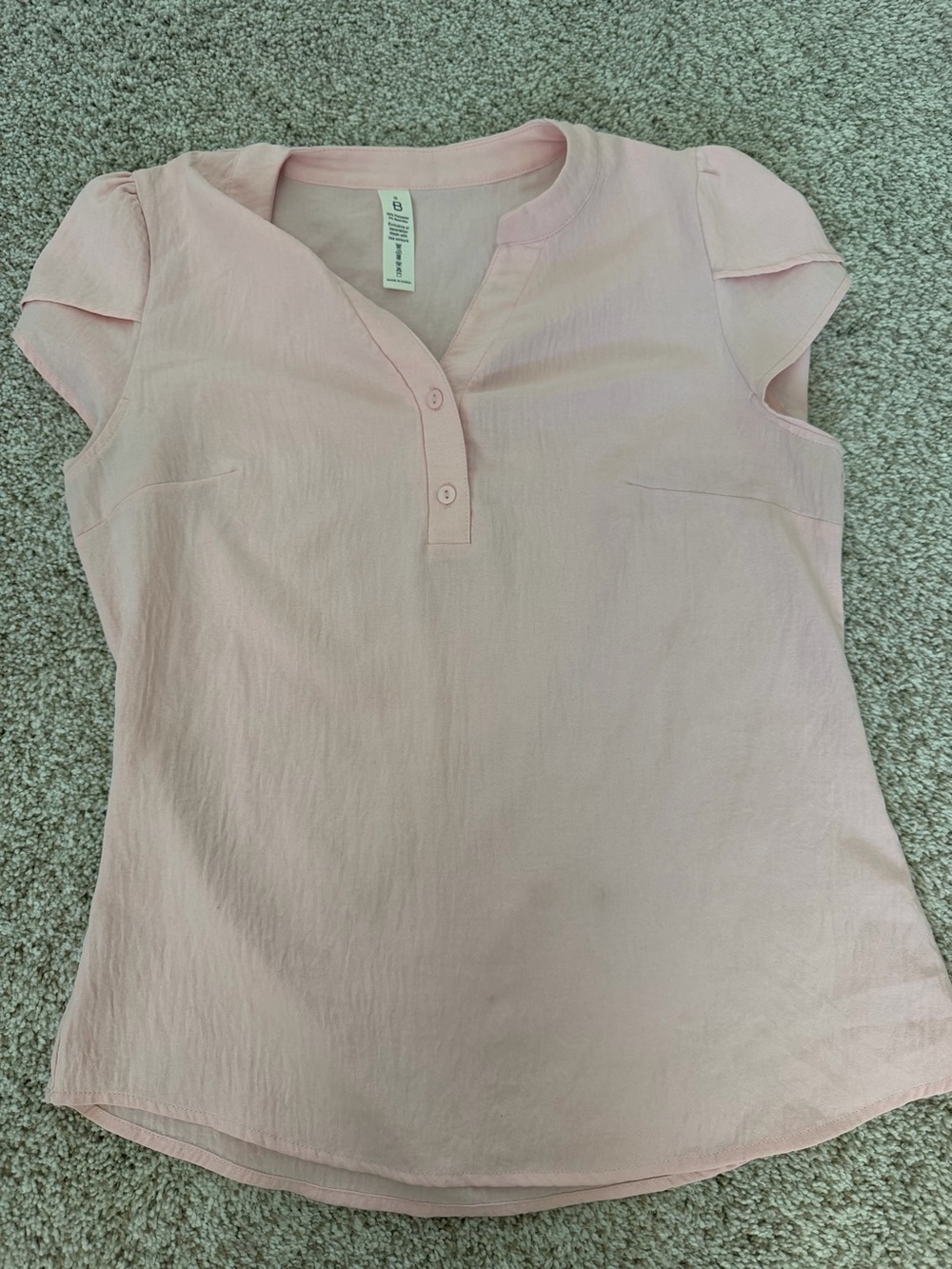 Light Pink Short-Sleeve Henley Blouse